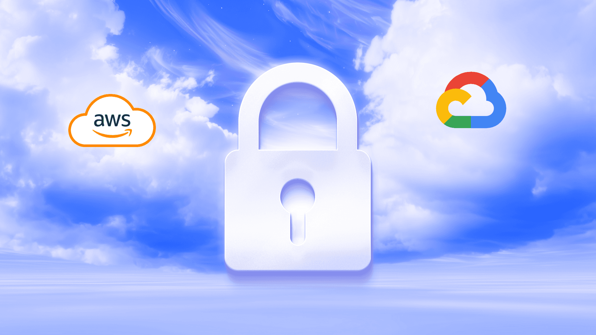 AWS and GCP logos floating around a lock