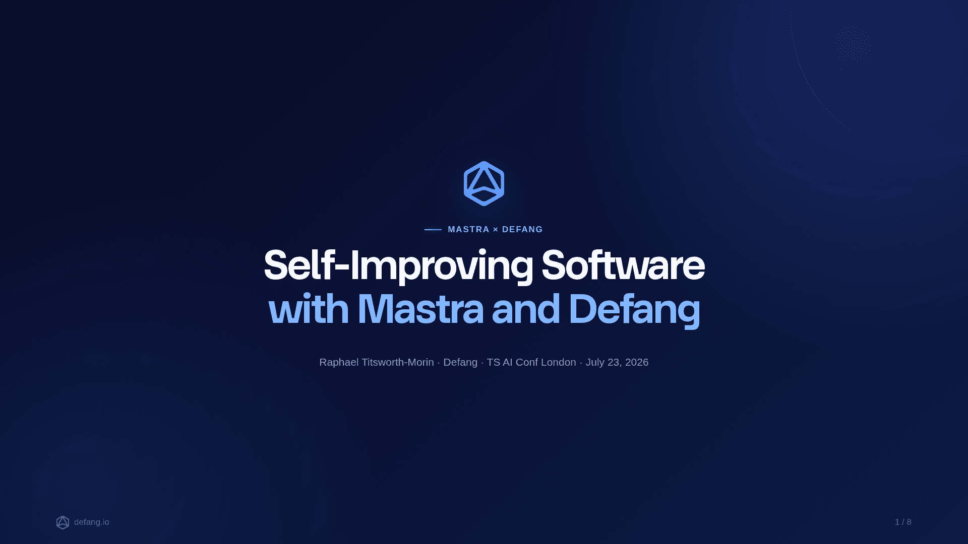 Self-Improving Software with Mastra and Defang workshop poster